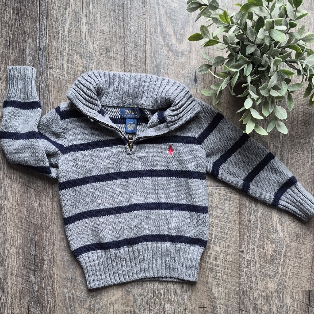 Polo by Ralph Lauren Kids Gray and Navy Striped Sweater